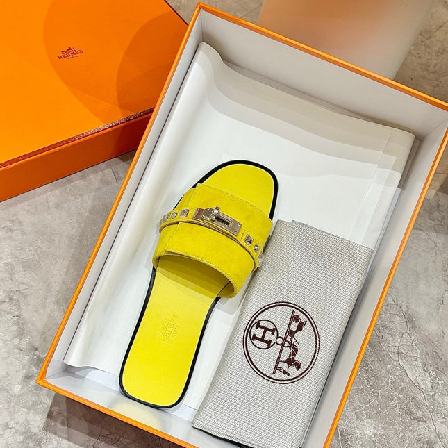 HM 26S GIULIA SANDAL IN YELLOW SUEDE AND CALFSKIN SILVER HARDWARE
