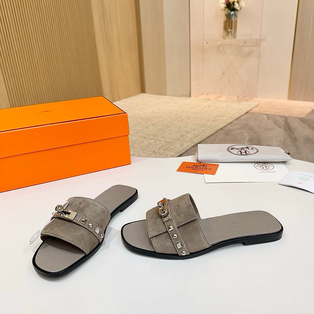 HM 26S GIULIA SANDAL IN GREY SUEDE AND CALFSKIN SILVER HARDWAREC