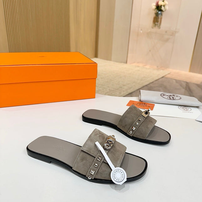HM 26S GIULIA SANDAL IN GREY SUEDE AND CALFSKIN SILVER HARDWAREC
