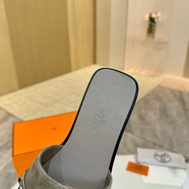 HM 26S GIULIA SANDAL IN GREY SUEDE AND CALFSKIN SILVER HARDWAREC
