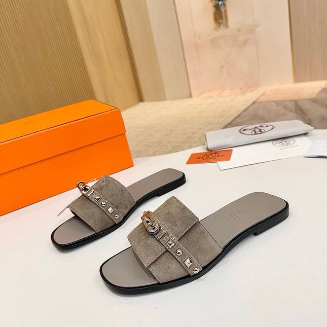 HM 26S GIULIA SANDAL IN GREY SUEDE AND CALFSKIN SILVER HARDWAREC
