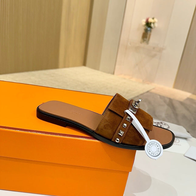 HM 26S GIULIA SANDAL IN CARAMEL BROWN SUEDE AND CALFSKIN SILVER HARDWARE