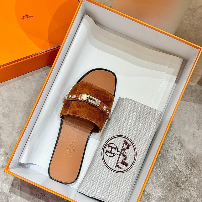 HM 26S GIULIA SANDAL IN CARAMEL BROWN SUEDE AND CALFSKIN SILVER HARDWARE