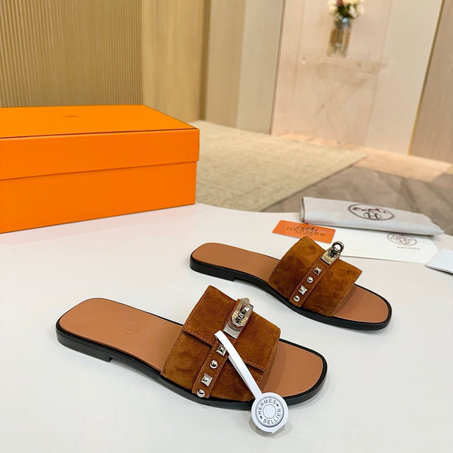 HM 26S GIULIA SANDAL IN CARAMEL BROWN SUEDE AND CALFSKIN SILVER HARDWARE