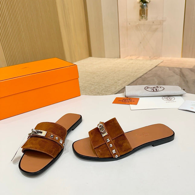 HM 26S GIULIA SANDAL IN CARAMEL BROWN SUEDE AND CALFSKIN SILVER HARDWARE