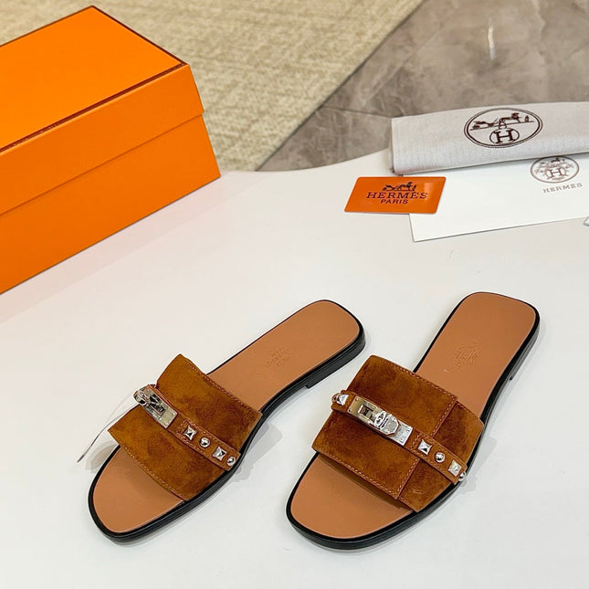 HM 26S GIULIA SANDAL IN CARAMEL BROWN SUEDE AND CALFSKIN SILVER HARDWARE