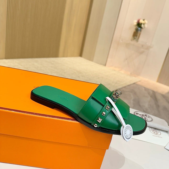 HM 26S GIULIA SANDAL IN GREEN CALFSKIN SILVER HARDWARE