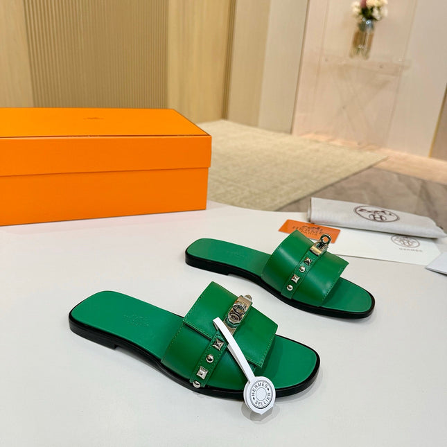 HM 26S GIULIA SANDAL IN GREEN CALFSKIN SILVER HARDWARE