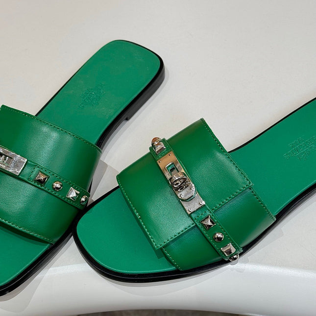 HM 26S GIULIA SANDAL IN GREEN CALFSKIN SILVER HARDWARE