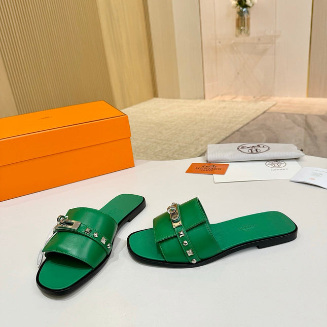 HM 26S GIULIA SANDAL IN GREEN CALFSKIN SILVER HARDWARE