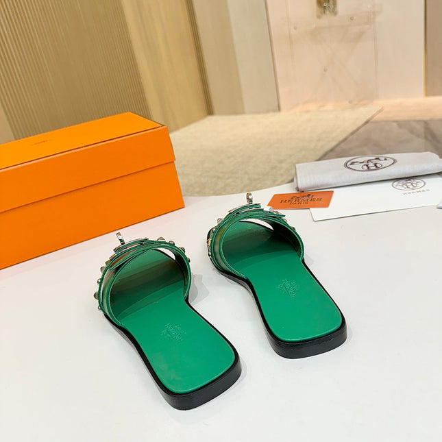 HM 26S GIULIA SANDAL IN GREEN CALFSKIN SILVER HARDWARE