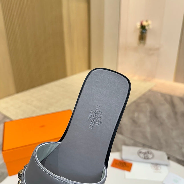 HM 26S GIULIA SANDAL IN GREY CALFSKIN SILVER HARDWARE