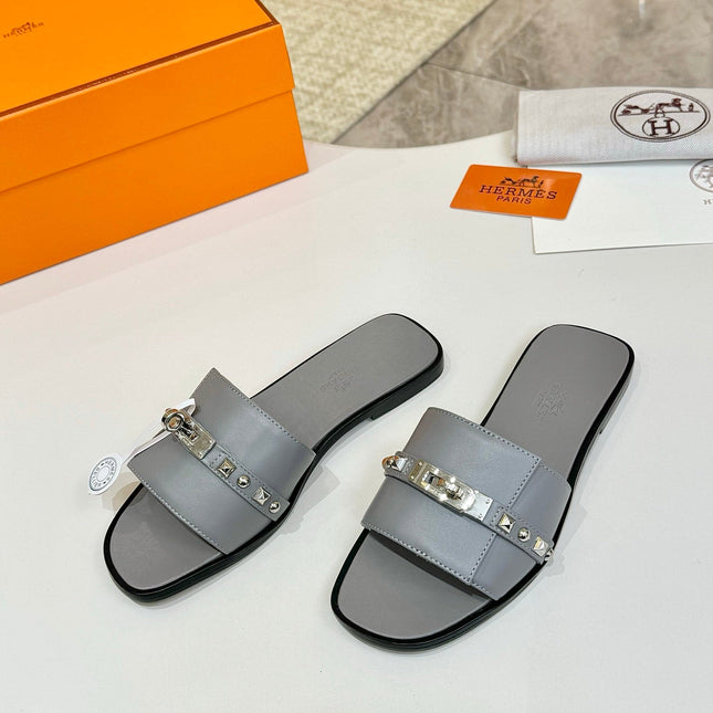 HM 26S GIULIA SANDAL IN GREY CALFSKIN SILVER HARDWARE