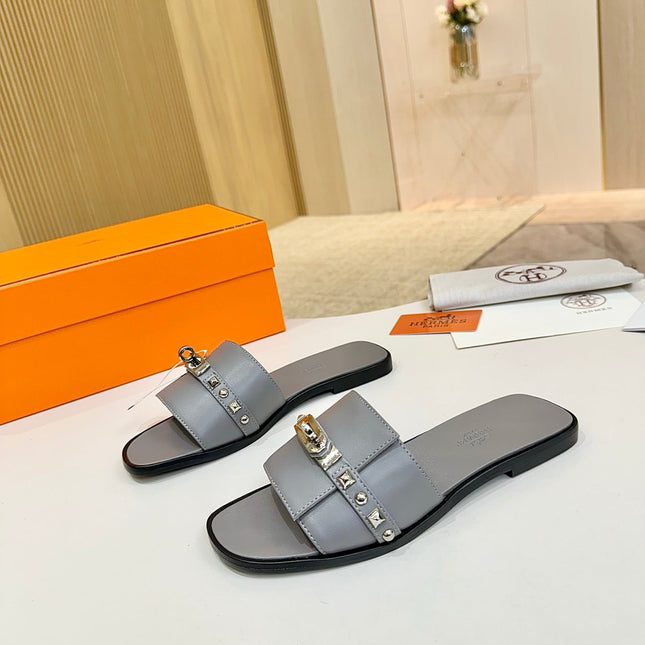 HM 26S GIULIA SANDAL IN GREY CALFSKIN SILVER HARDWARE