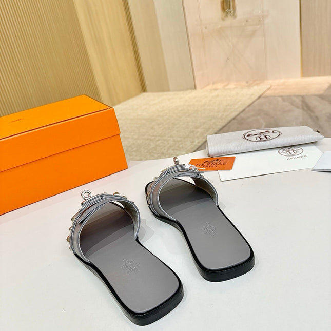 HM 26S GIULIA SANDAL IN GREY CALFSKIN SILVER HARDWARE