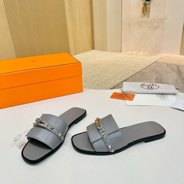HM 26S GIULIA SANDAL IN GREY CALFSKIN SILVER HARDWARE