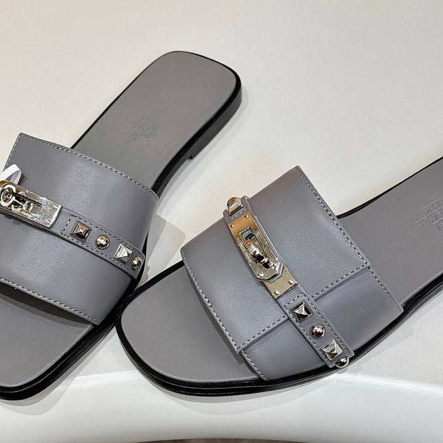 HM 26S GIULIA SANDAL IN GREY CALFSKIN SILVER HARDWARE
