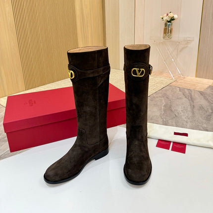 VALENTINO 26S TALL BOOTS IN DARK BROWN SUEDE