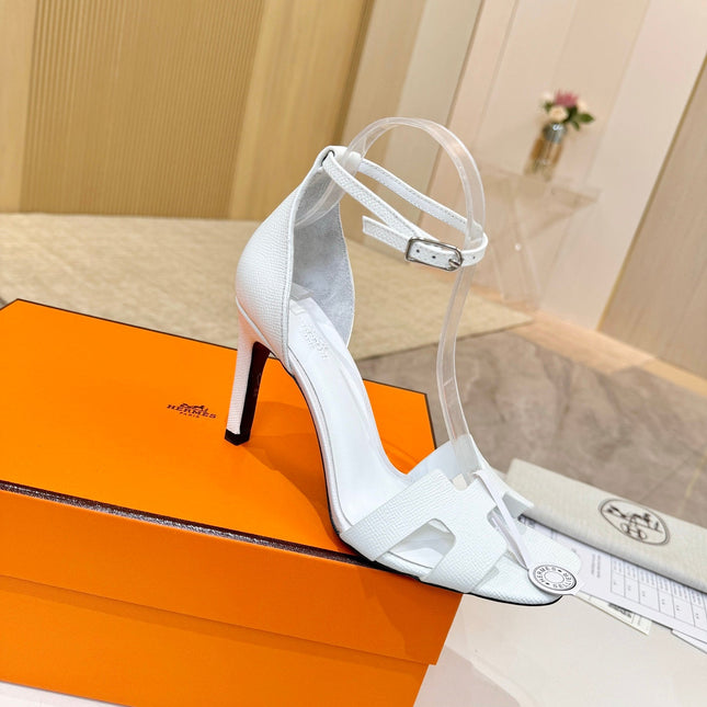 HM 26S H HIGH HEEL SANDALS 90MM IN WHITE GRAINED CALFSKIN