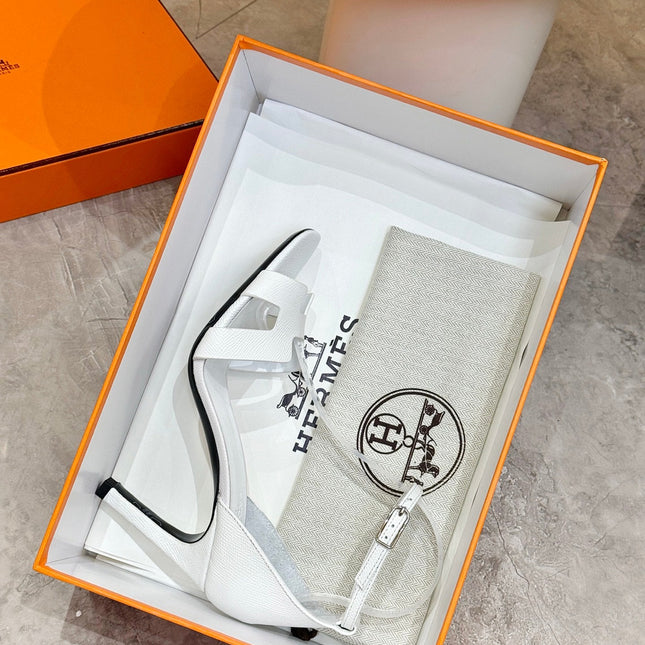 HM 26S H HIGH HEEL SANDALS 90MM IN WHITE GRAINED CALFSKIN