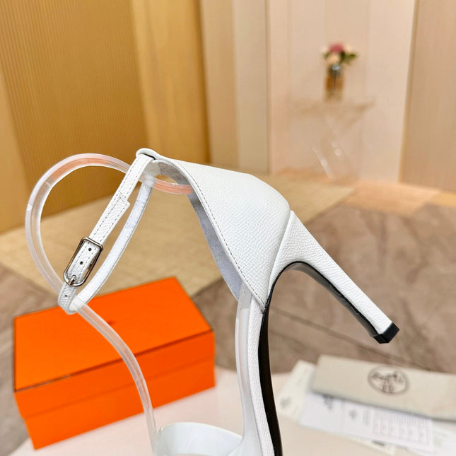 HM 26S H HIGH HEEL SANDALS 90MM IN WHITE GRAINED CALFSKIN