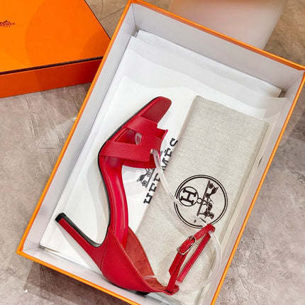 HM 26S H HIGH HEEL SANDALS 90MM IN DEEP RED GRAINED CALFSKIN