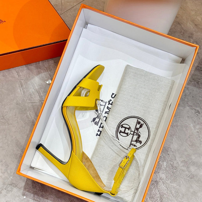 HM 26S H HIGH HEEL SANDALS 90MM IN YELLOW GRAINED CALFSKIN