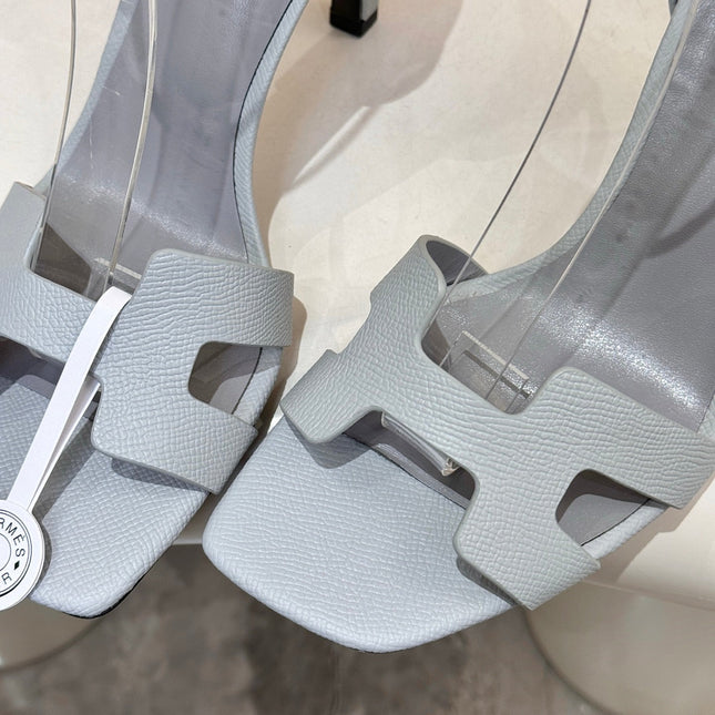 HM 26S H HIGH HEEL SANDALS 90MM IN LIGHT GREY GRAINED CALFSKIN