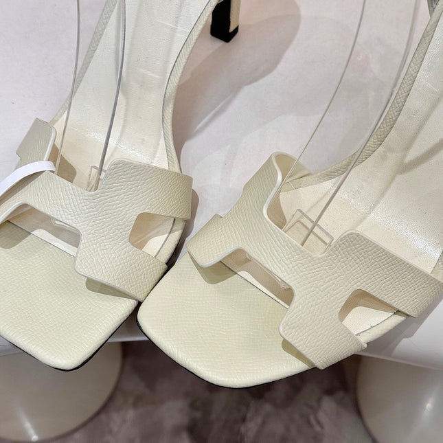 HM 26S H HIGH HEEL SANDALS 90MM IN IVORY WHITE GRAINED CALFSKIN