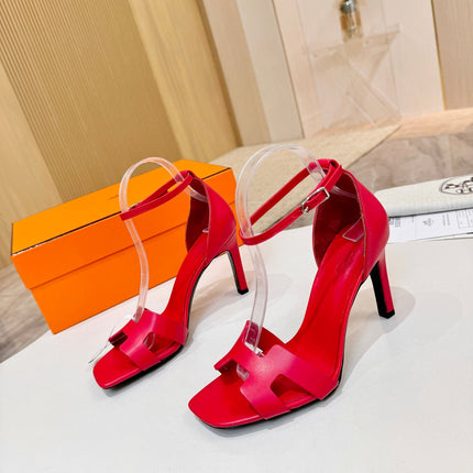 HM 26S H HIGH HEEL SANDALS 90MM IN DARK RED CALFSKIN