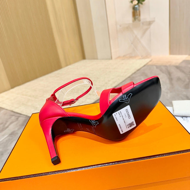 HM 26S H HIGH HEEL SANDALS 90MM IN DARK RED CALFSKIN
