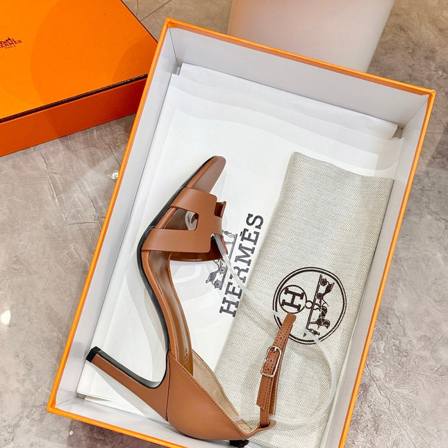 HM 26S H HIGH HEEL SANDALS 90MM IN BROWN CALFSKIN
