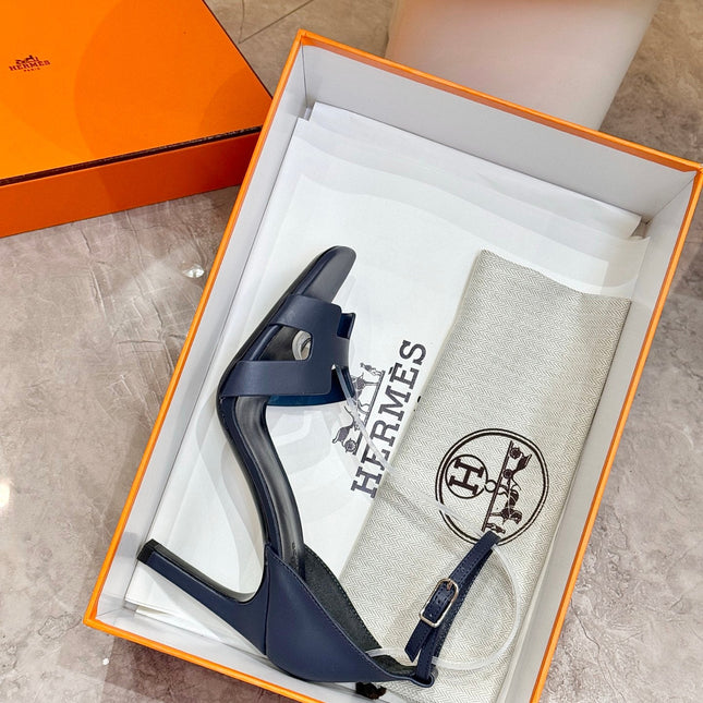 HM 26S H HIGH HEEL SANDALS 90MM IN NAVY BLUE CALFSKIN