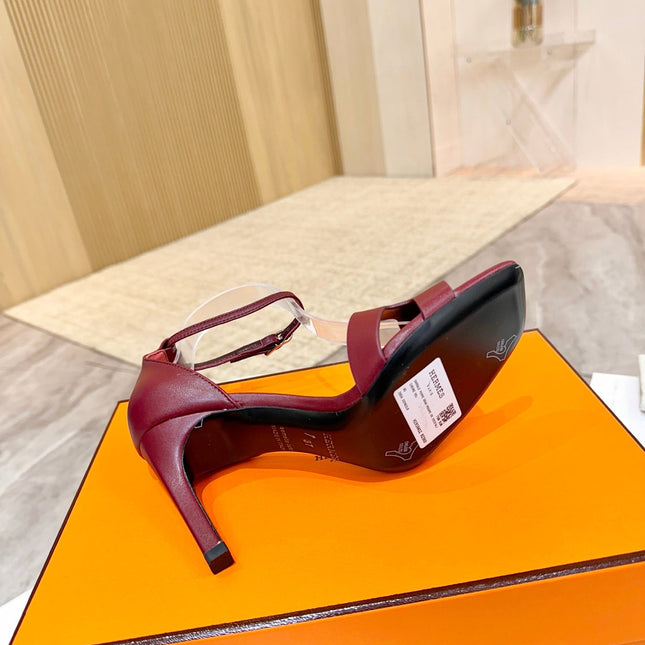 HM 26S H HIGH HEEL SANDALS 90MM IN BURGUNDY RED CALFSKIN