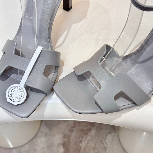 HM 26S H HIGH HEEL SANDALS 90MM IN GREY CALFSKIN