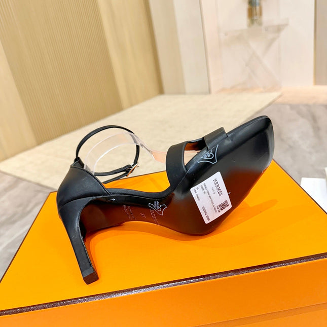 HM 26S H HIGH HEEL SANDALS 90MM IN BLACK CALFSKIN