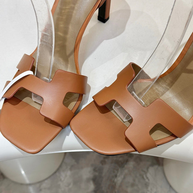 HM 26S H HIGH HEEL SANDALS 90MM IN TAN BROWN CALFSKIN