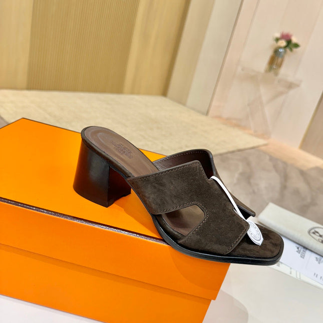 HM 26S HELIA SANDAL 70MM IN DARK BROWN SUEDE