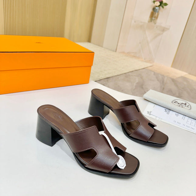 HM 26S HELIA SANDAL 70MM IN DARK BROWN CALFSKIN