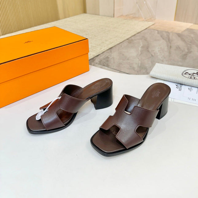 HM 26S HELIA SANDAL 70MM IN DARK BROWN CALFSKIN