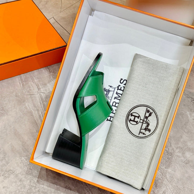 HM 26S HELIA SANDAL 70MM IN GREEN CALFSKIN