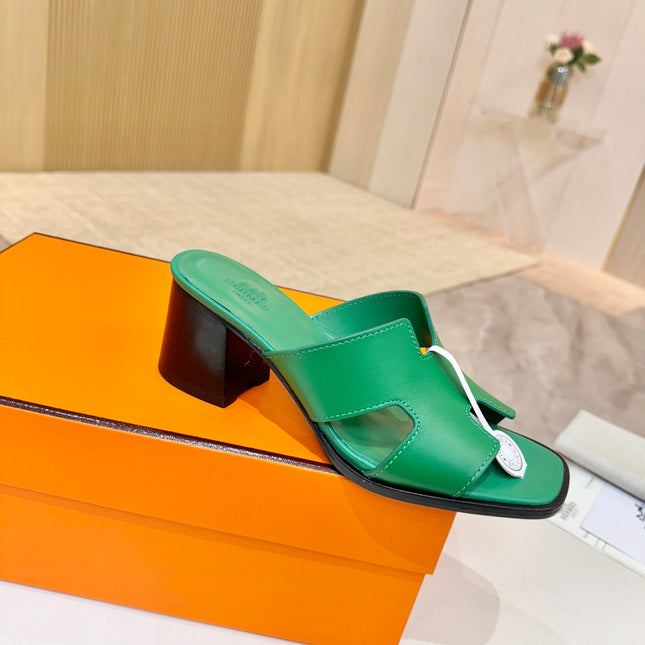 HM 26S HELIA SANDAL 70MM IN GREEN CALFSKIN