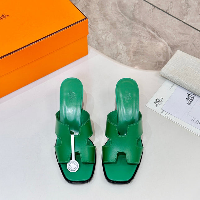 HM 26S HELIA SANDAL 70MM IN GREEN CALFSKIN