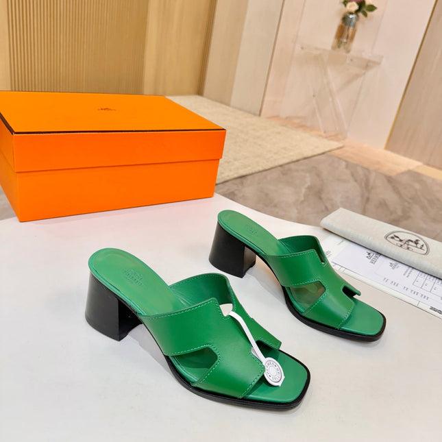 HM 26S HELIA SANDAL 70MM IN GREEN CALFSKIN