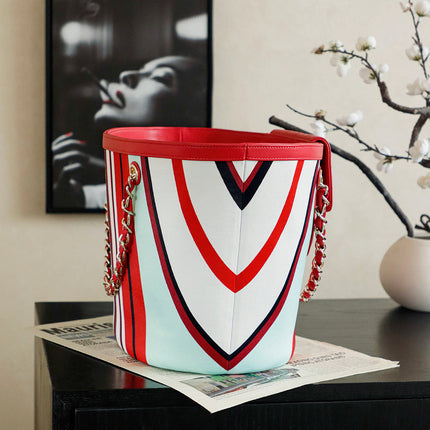 CHANEL 26S LARGE TOTE BAG 54 IN RED MULTICOLOR CANVAS AND CALFSKIN GOLD HARDWARE