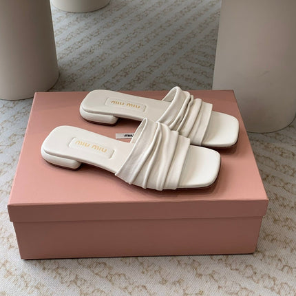 Women's White Denim Slippers With Stylized Straps