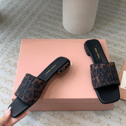 Women's Black Denim Slippers With Brown Straps
