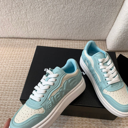 SNEAKER WITH LOGO IN SKY BLUE MIX BEIGE PUFF PEBBLE LEATHER