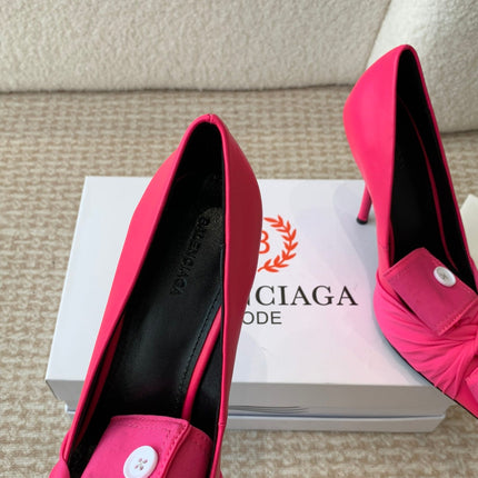 KNIFE CHEMISE HIGH PUMPS IN BRIGHT PINK COTTON AND CALFSKIN