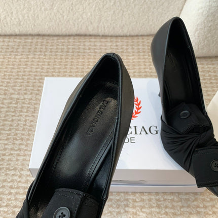 KNIFE CHEMISE HIGH PUMPS IN BLACK COTTON AND CALFSKIN